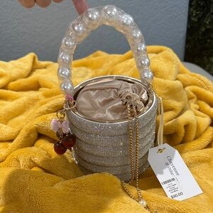 Chic Silver Beaded Handbag by